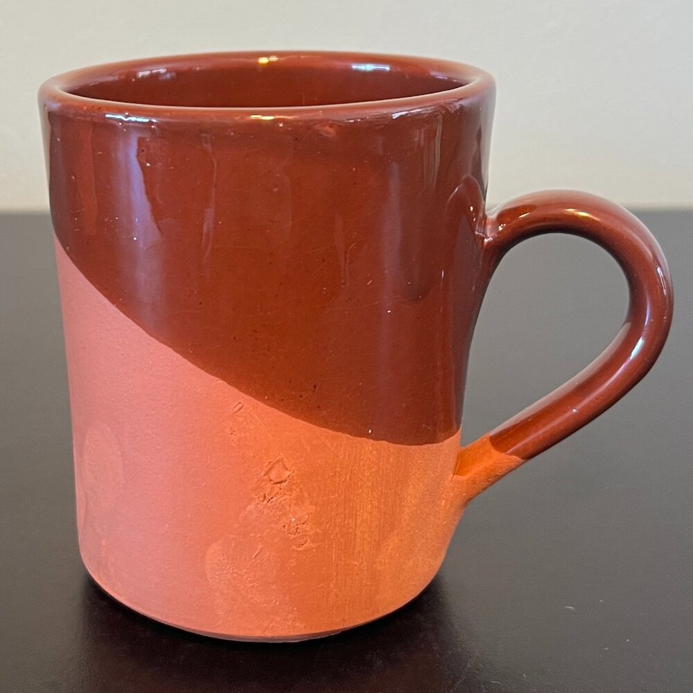 Set of 2 Handcrafted Terra Cotta Pottery Coffee Mugs Asymmetrical Dipped Glaze - Picture 11 of 13